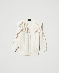 Cardigan En Laine Mélangée Avec Volants