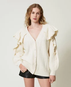 Cardigan En Laine Mélangée Avec Volants