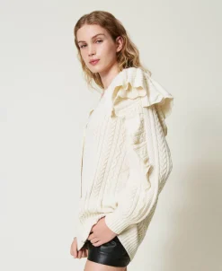 Cardigan En Laine Mélangée Avec Volants