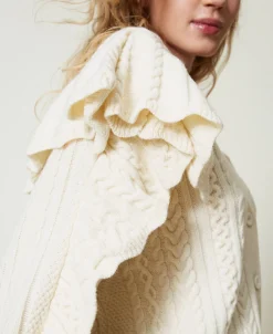 Cardigan En Laine Mélangée Avec Volants