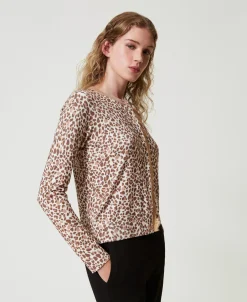 Cardigan En Maille Avec Imprimé Et Dentelle