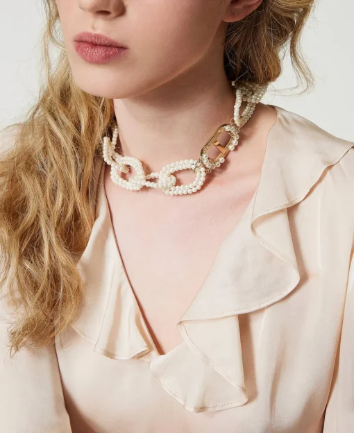 Collier Avec Chaîne De Perles Et Oval T