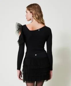 Pull Ajusté Avec Ajour Et Tulle