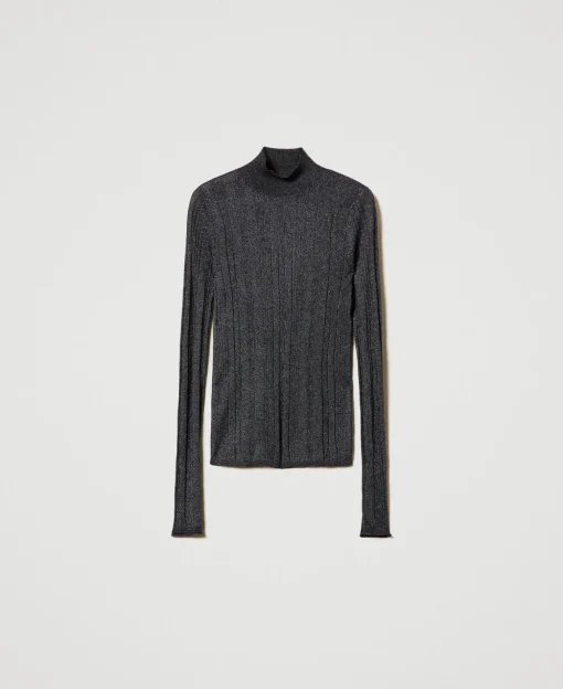Pull Ajusté Côtelé Avec Lurex