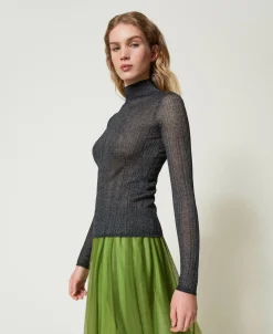 Pull Ajusté Côtelé Avec Lurex