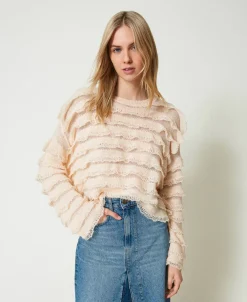 Pull Boxy Avec Volants Effet Dentelle