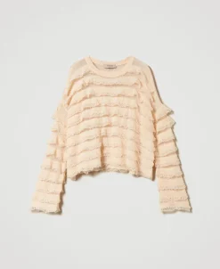 Pull Boxy Avec Volants Effet Dentelle