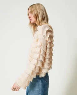 Pull Boxy Avec Volants Effet Dentelle