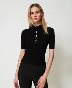 Pull Col Montant Avec Ajours Et Clous