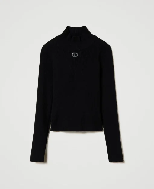 Pull Col Montant Côtelé Avec Logo