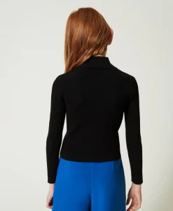 Pull Col Montant Côtelé Avec Logo