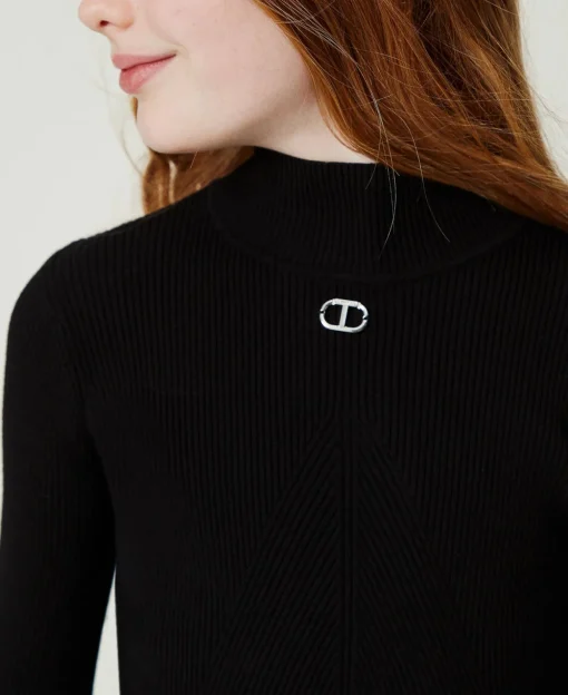 Pull Col Montant Côtelé Avec Logo