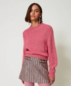 Pull Col Montant En Laine Mélangée Sans Coutures