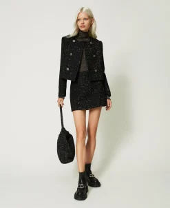 Pull Col Montant En Lurex Côtelé