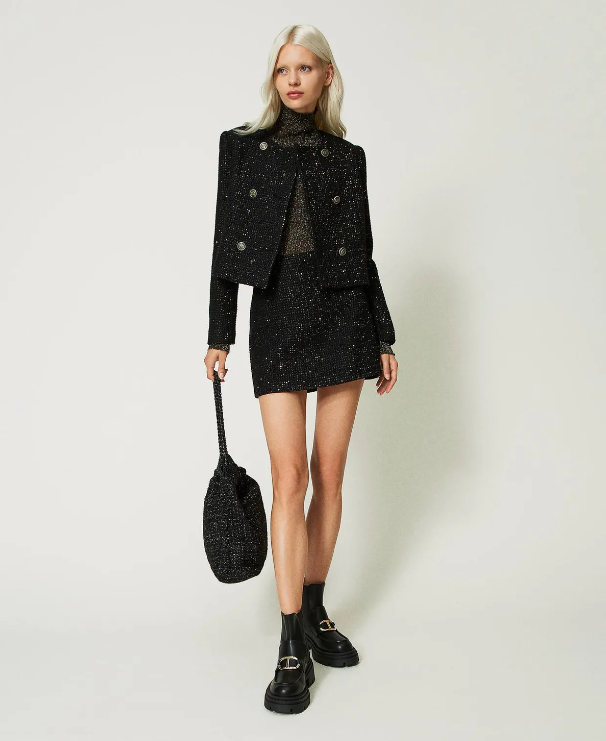 Pull Col Montant En Lurex Côtelé