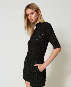 Pull Col Montant En Mélange De Laine Et Lurex