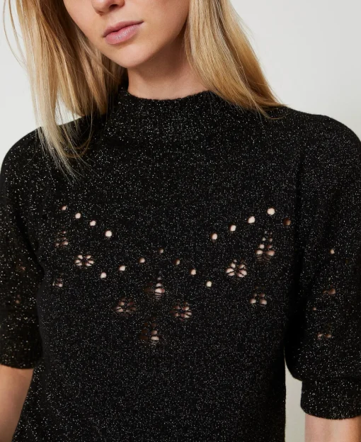 Pull Col Montant En Mélange De Laine Et Lurex