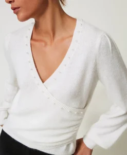 Pull En Angora Mélangé Avec Perles