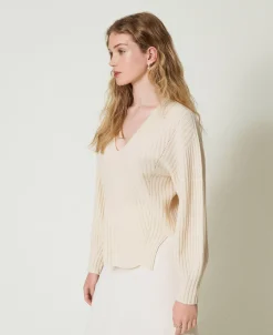 Pull En Laine Et Cachemire Avec Finition Côtelée