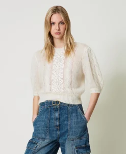 Pull En Laine Et Mohair Avec Dentelle