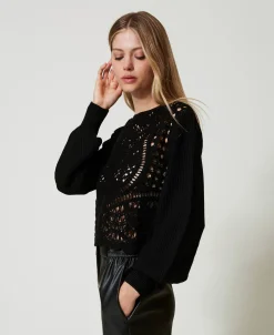 Pull En Laine Mélangée Avec Crochet