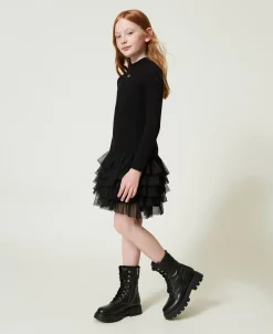Robe En Maille Côtelée Avec Tulle