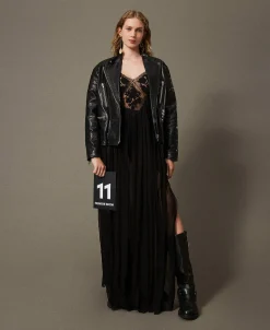 Robe Longue En Crépon Et Tulle