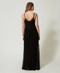 Robe Longue En Crépon Et Tulle