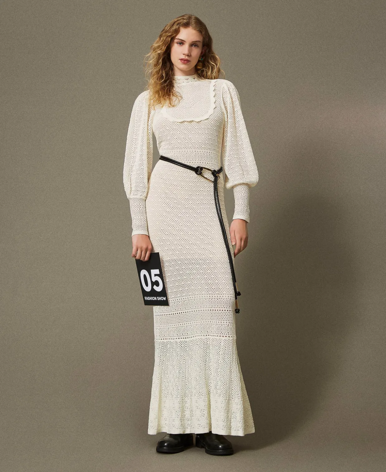 Robe Longue «Lara» En Maille Point Dentelle