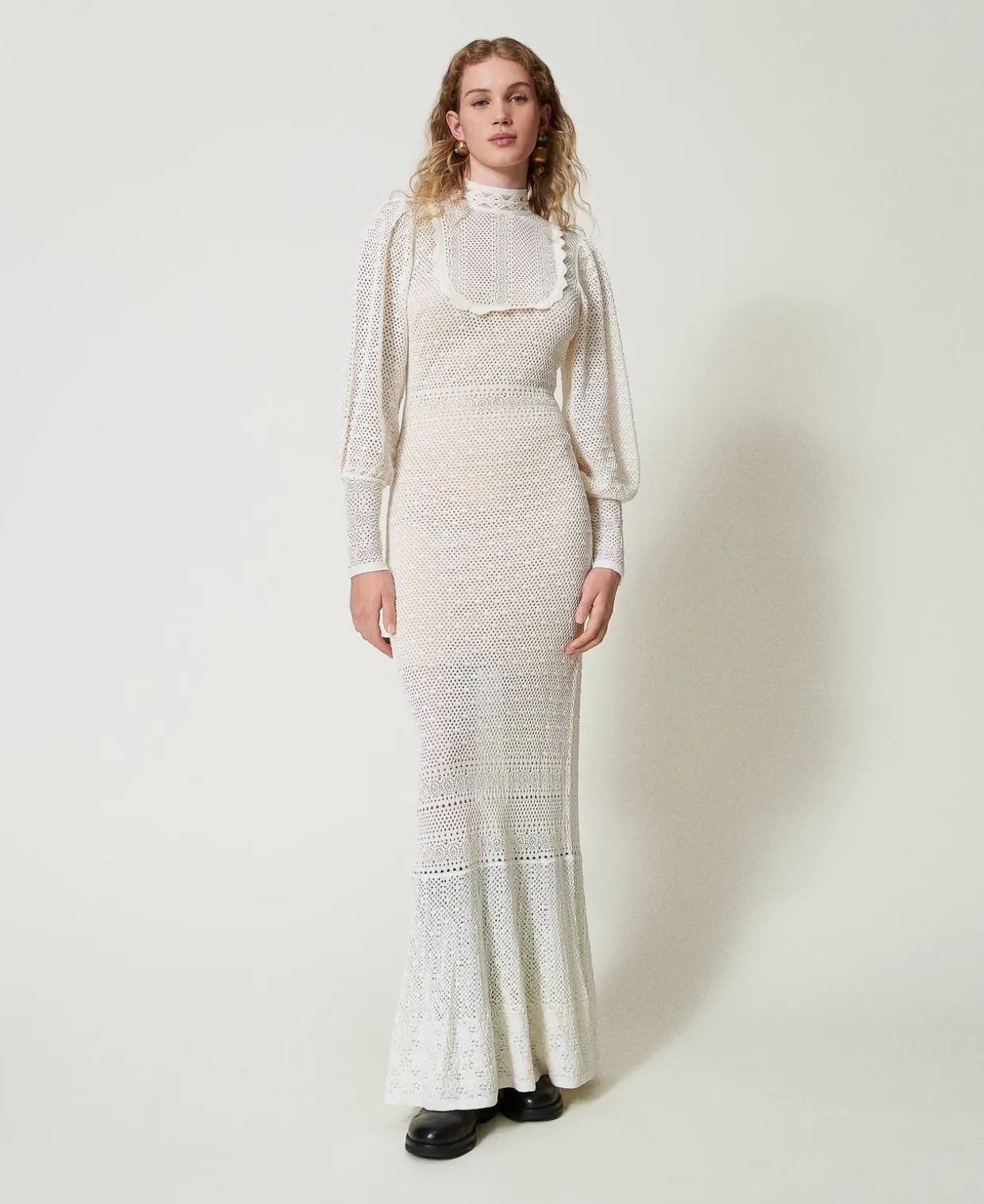 Robe Longue «Lara» En Maille Point Dentelle