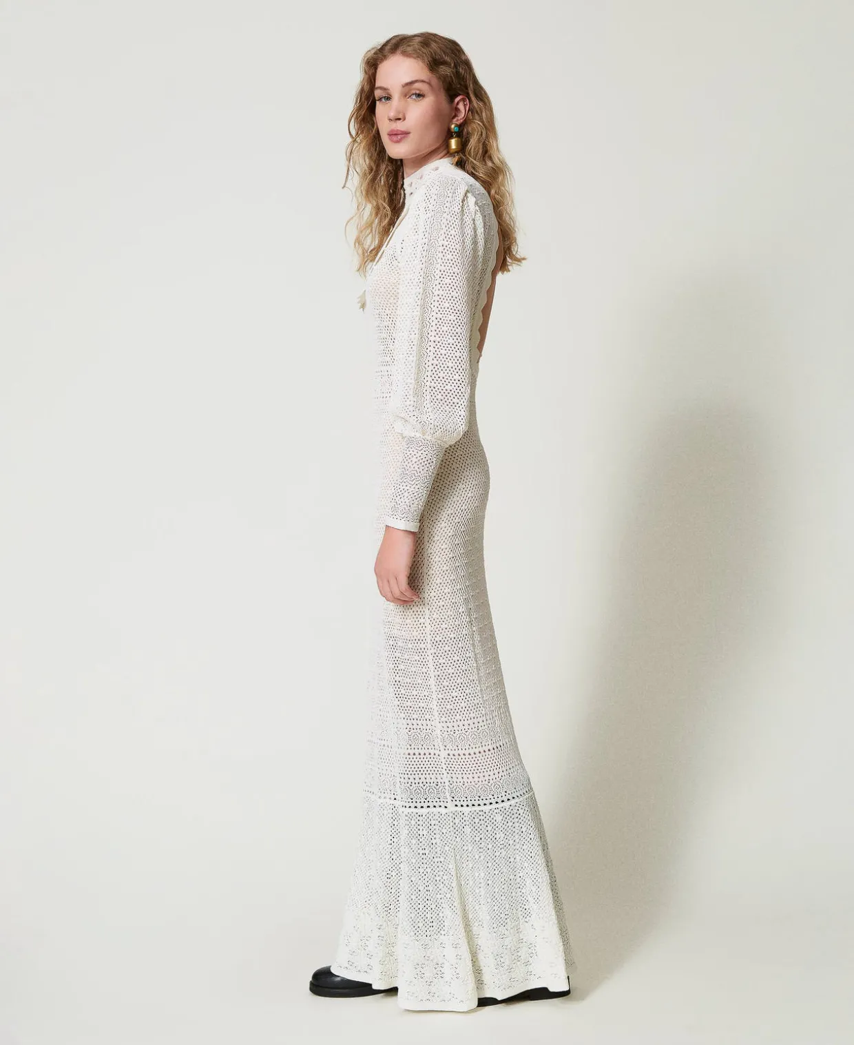 Robe Longue «Lara» En Maille Point Dentelle