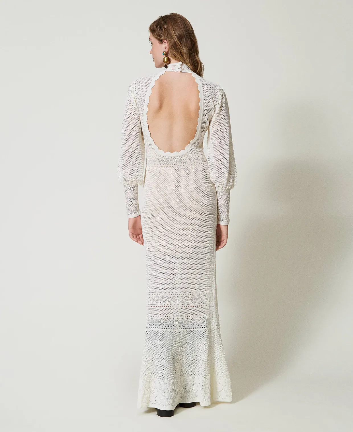 Robe Longue «Lara» En Maille Point Dentelle