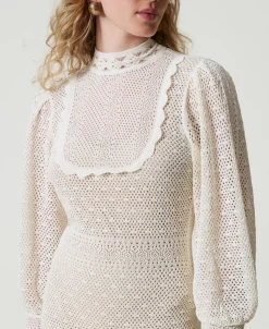 Robe Longue «Lara» En Maille Point Dentelle