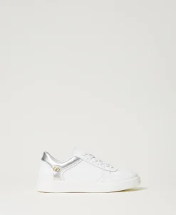 Baskets En Cuir Avec Insertions Lamées