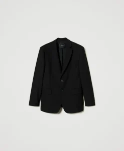 Blazer Couture En Sergé De Laine Mélangée