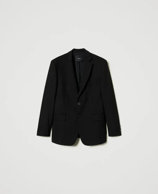 Blazer Couture En Sergé De Laine Mélangée