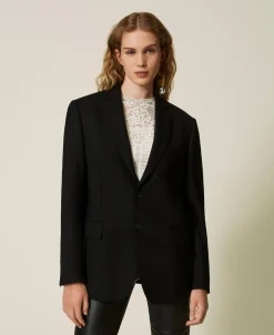 Blazer Couture En Sergé De Laine Mélangée