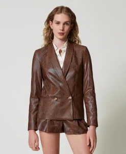 Blazer Effet Cuir Lézard