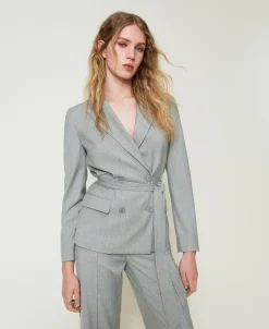 Blazer En Laine Mélangée Avec Ceinture