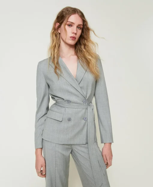 Blazer En Laine Mélangée Avec Ceinture