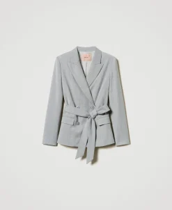 Blazer En Laine Mélangée Avec Ceinture