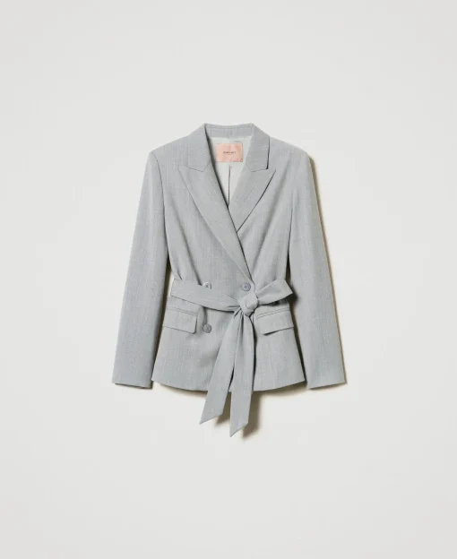 Blazer En Laine Mélangée Avec Ceinture