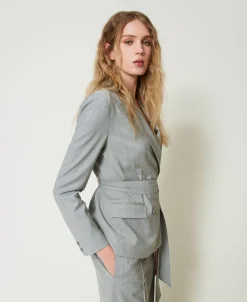 Blazer En Laine Mélangée Avec Ceinture