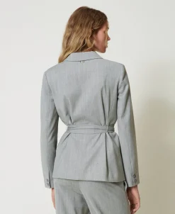 Blazer En Laine Mélangée Avec Ceinture