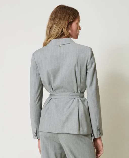 Blazer En Laine Mélangée Avec Ceinture