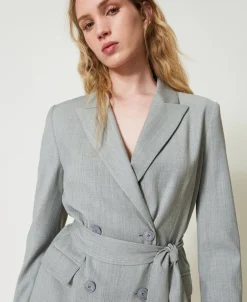Blazer En Laine Mélangée Avec Ceinture
