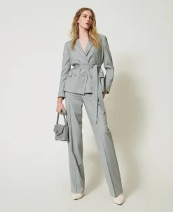 Blazer En Laine Mélangée Avec Ceinture
