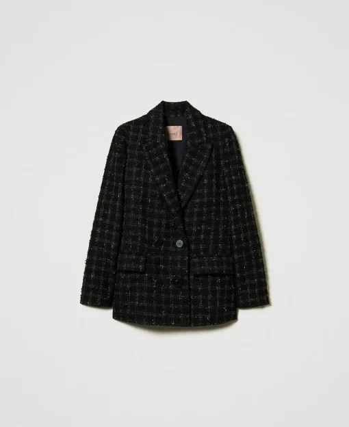 Blazer En Tissu Bouclé Avec Motif à Carreaux