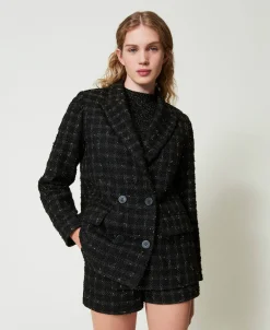 Blazer En Tissu Bouclé Avec Motif à Carreaux