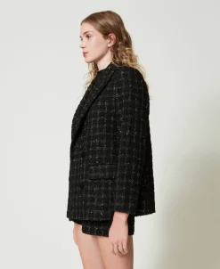 Blazer En Tissu Bouclé Avec Motif à Carreaux